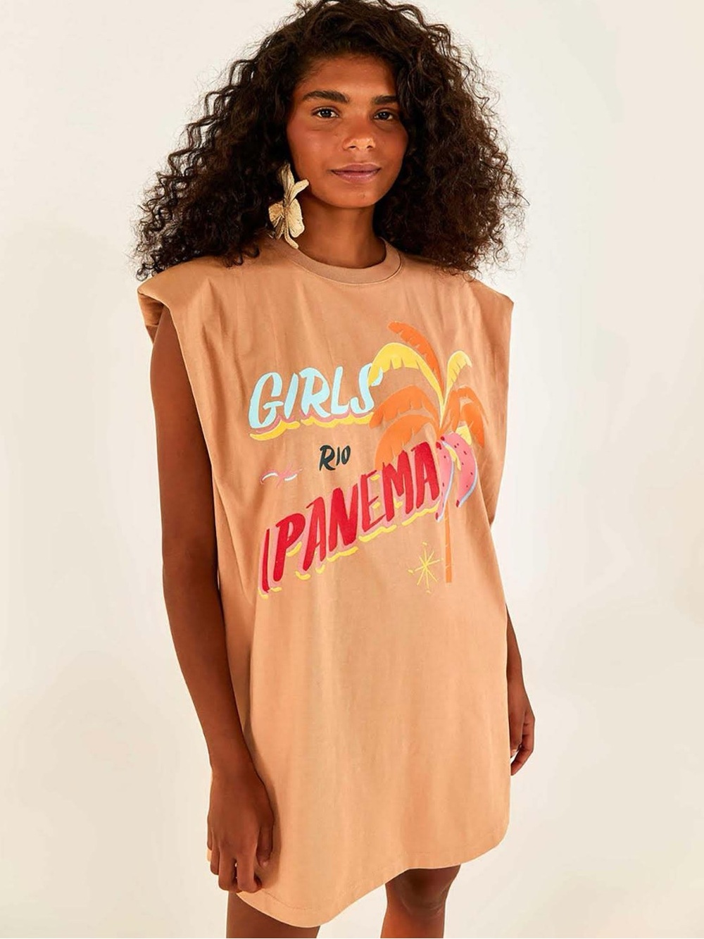 Farm Rio Ipanema Girls Peach Graphic Print Shirt Dress